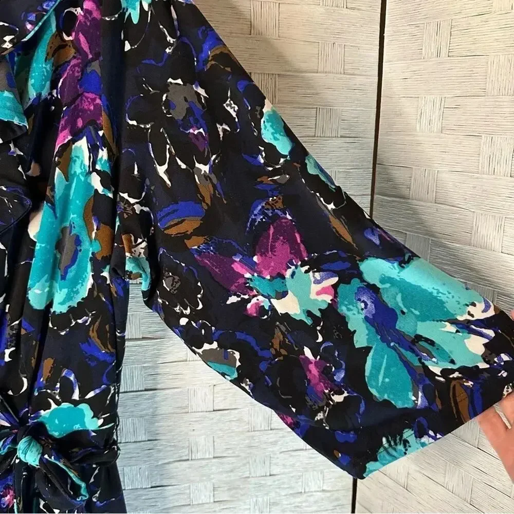 Lane Bryant floral ruffle Wrap style Dress colorful 3/4 sleeves belt plus size_3